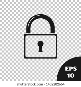 Black Lock icon isolated on transparent background. Padlock sign. Security, safety, protection, privacy concept.  Vector Illustration