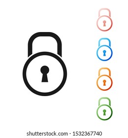 Black Lock icon isolated on white background. Padlock sign. Security, safety, protection, privacy concept. Set icons colorful. Vector Illustration