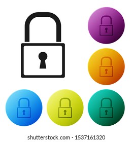 Black Lock icon isolated on white background. Padlock sign. Security, safety, protection, privacy concept. Set icons colorful circle buttons. Vector Illustration