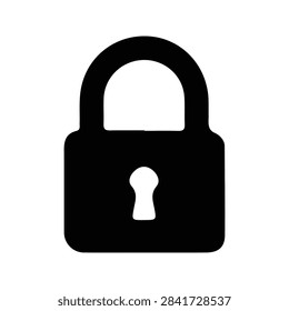 A black lock icon representing security, privacy, and protection, isolated on a white background, suitable for digital security themes.