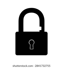 Black lock icon representing security, privacy, and protection in digital and physical contexts, isolated on a white background.