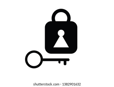 Black Lock and key icon isolated. Security, safety, protection, privacy concept.