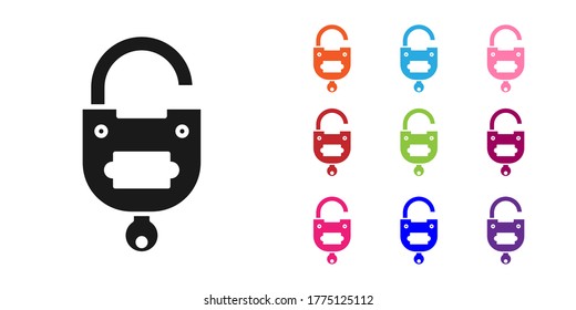 Black Lock and key icon isolated on white background. Padlock sign. Security, safety, protection, privacy concept. Set icons colorful. Vector Illustration