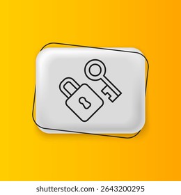 Black Lock with key icon isolated on yellow background. Love symbol and keyhole sign. Silver rectangle button. Vector