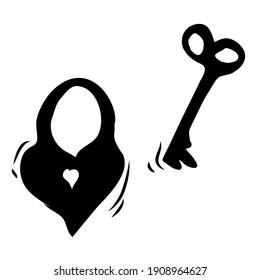 black lock and key. Vector illustration.