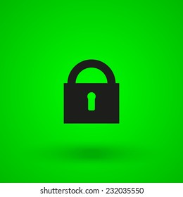 Black lock on a green background with shadow