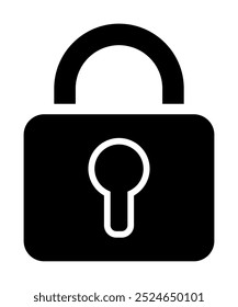 Símbolo de cadeado preto, enfatizando segurança, privacidade e proteção. Ideal para segurança cibernética, segurança online, proteção por senha, aplicativos de acesso seguro, soluções de privacidade. Design vetorial simples com negrito