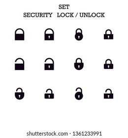 black lock unlock set with white background 