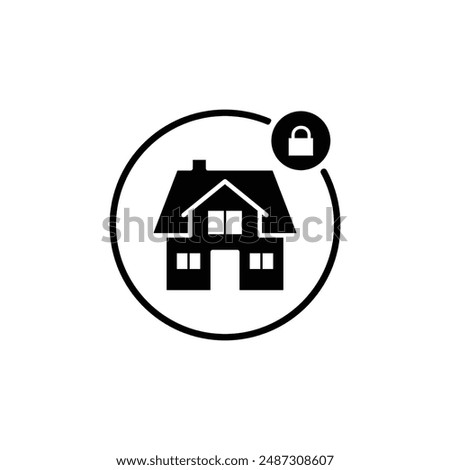 black locked house icon with shadow. concept of investment, keyhole, structure, privacy, secrecy, developer. isolated on gray background. flat style