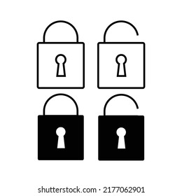 Black locked unlocked padlock icon, isolated vector illustration