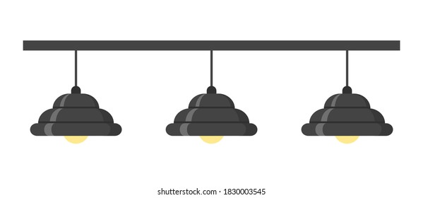 Black loft style chandelier. Three lamps. Isolated on white background. Vector illustration.