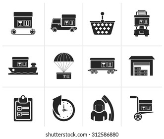 Black Logistic, cargo and shipping icons - vector icon set