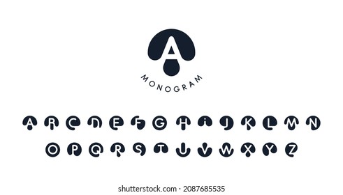 Black logo with cut out silhouette of letters, round monogram set for business and branding. Modern vector logotype collection, circle badge with negative space style