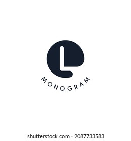 Black logo with cut out silhouette of letter L, round monogram for business and branding. Modern vector logotype, circle badge negative space style