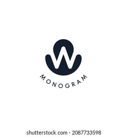 Black logo with cut out silhouette of letter W, round monogram for business and branding. Modern vector logotype, circle badge negative space style