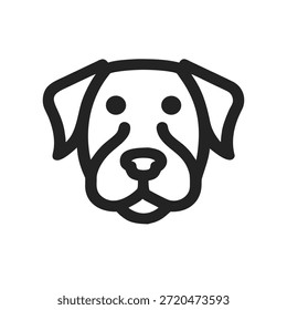 Logotipo preto cabeça do cão visão frontal.  Design gráfico da silhueta da face do cão. Isolado sobre fundo branco
