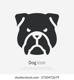 Logotipo preto cabeça do cão visão frontal. Bulldog face design gráfico silhueta. Isolado sobre fundo branco
