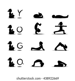 Black logo girl doing yoga asana people and black fonts white background