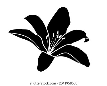 Schwarzer Logo-Druck mit dem Bild einer mehrblättrigen Blume, Lilie