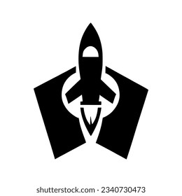 Schwarzes Logo eines Raketenschiffs. Vektorgrafik eines Raumflugkörpers. Silhouettensymbol eines Raumschiffs.