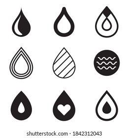 Black logo set with water drop, wave, rain, sea symbol