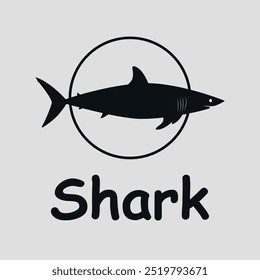 Black logo with shark. Vector on gray background