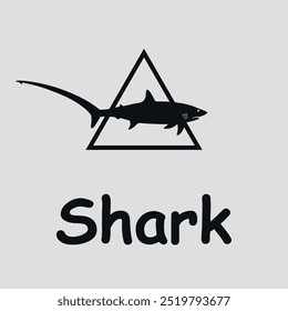 Black logo with shark. Vector on gray background