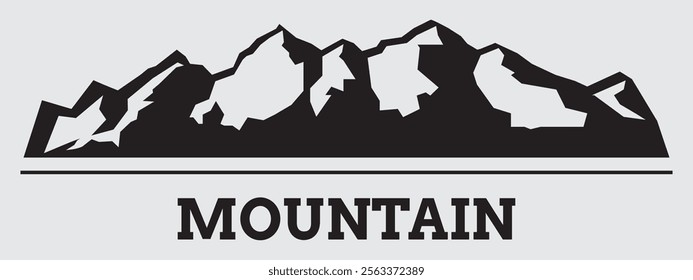 Black logo with silhouette of a mountain and space for text. Flat vector on gray background