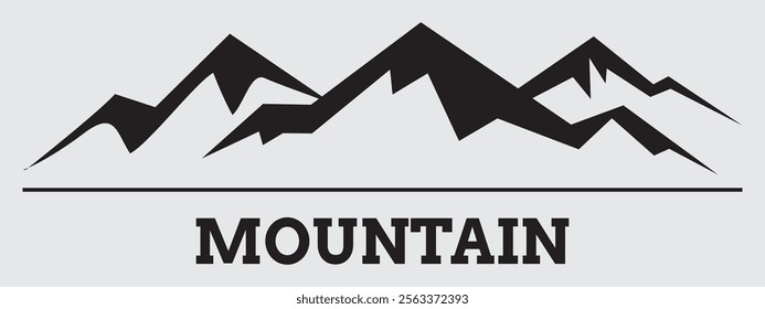 Black logo with silhouette of a mountain and space for text. Flat vector on gray background