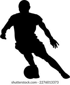 Black logo of soccer player in full action with the ball