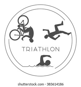 Black logo triathlon. Vector figures triathletes on a white background.