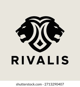 Black logo of two lion heads with the word rivalis on a light background