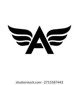 Un logo negro con alas y un elemento de diseño abstracto con letras
