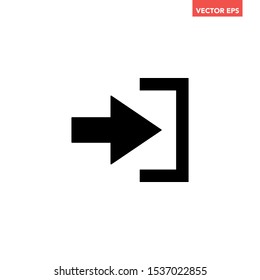 Black logoin entry arrow icon, sign in log in file share import export, simple flat design concept vector for app ads web banner button ui ux interface elements isolated on white background