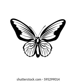 Black logotype of butterfly isolated on white background. Vector illustration in abstract style