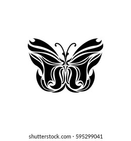 Black logotype of butterfly isolated on white background. Vector illustration in abstract style