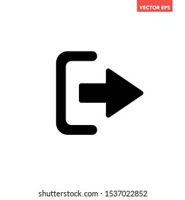 Black logout exit arrow icon, sign out log out file share import export, simple flat design concept vector for app ads web banner button ui ux interface elements isolated on white background