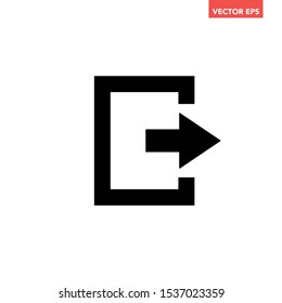 Black logout exit arrow icon, sign out log out file share import export pictogram, simple flat design concept vector for app ads web button ui ux interface elements isolated on white background