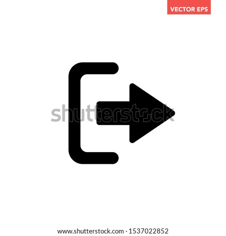 Black logout exit arrow icon, sign out log out file share import export, simple flat design concept vector for app ads web banner button ui ux interface elements isolated on white background