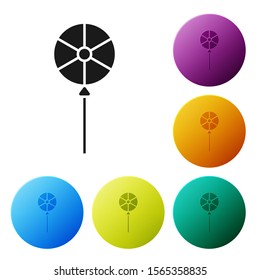 Black Lollipop icon isolated on white background. Food, delicious symbol. Set icons colorful circle buttons. Vector Illustration
