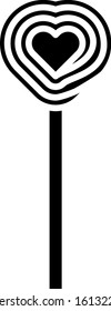 Black Lollipop icon isolated on white background. Candy sign. Food, delicious symbol. Valentines day. Love symbol.  Vector Illustration