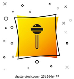 Black Lollipop icon isolated on white background. Food, delicious symbol. Yellow square button. Vector