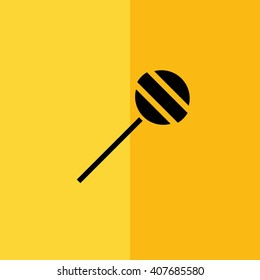 Black lollipop icon vector illustration. Yellow background