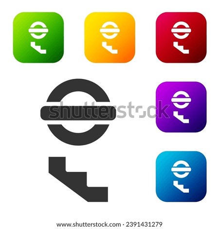 Black London underground icon isolated on white background. Set icons in color square buttons. Vector