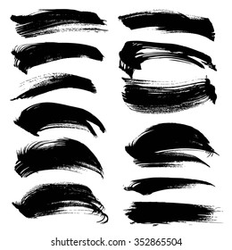 Black long abstract handdrawn strokes  isolated on a white background