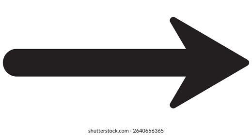 Black long arrow icon isolated on white background. Long arrow vector, icon. Straight long arrow  icon. Right direction icon. Flat style bold long arrow vector illustration. 