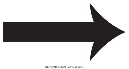 Black long arrow icon isolated on white background. Long arrow vector, icon. Straight long arrow  icon. Right direction icon. Flat style bold long arrow vector illustration. 