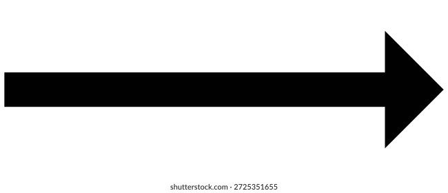 Flecha larga negra que apunta a la derecha. Icono de flecha larga recta, línea derecha, cursor negro, elemento Horizontal, icono aislado . 