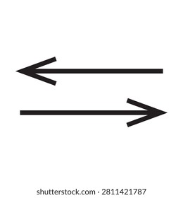 Black Long arrow. Black arrow pointing right or left. Black large arrow pointing in white background. Bold thine long arrow. Vector illustration.