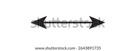 Black long arrow pointing to the right. Straight long arrow icon, right thin line, black cursor, horizontal element, thick pointer vector long arrow icon isolated on white background.